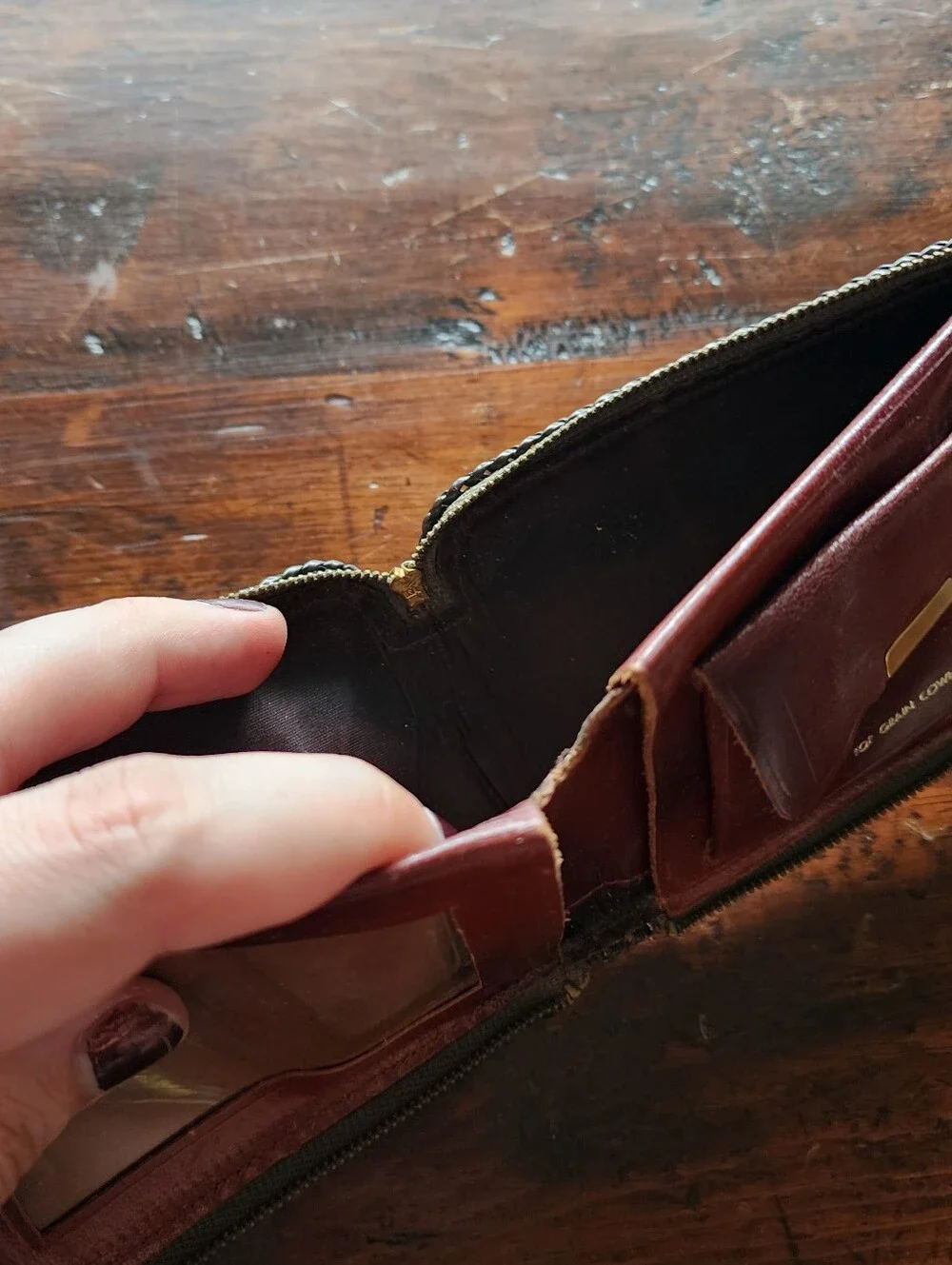 Vintage Hand Stitched Handmade Real Cowhide Leather Billfold Wallet Mahagony